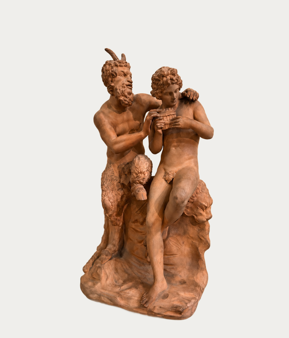 Scultura in terracotta raffigurante Pan e Dafni
